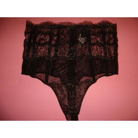 Victoria's Secret Designer Collection 36B,36D BRA SET M thong Black Gold lace - Picture 3 of 6